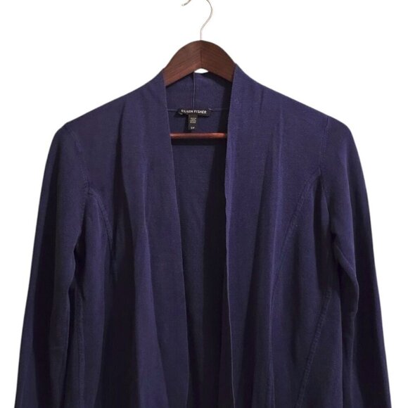 Eileen Fisher Blue Open Front Minimalist Cardigan Sz S - Picture 2 of 7